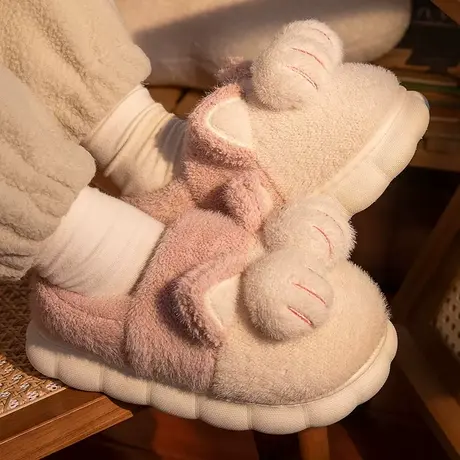 棉拖鞋女包跟冬季可爱猫爪室内家居厚底保暖防滑外穿毛绒月子棉鞋商品大图