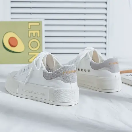 2021新款麦昆达帆布鞋女厚底增高系带小白鞋时尚百搭休闲透气板鞋商品大图