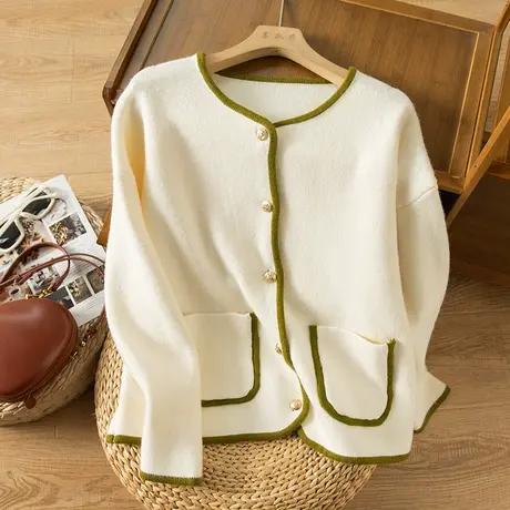 小香风针织开衫女春秋毛衣外套软糯宽松复古百搭气质上衣2023新款图片