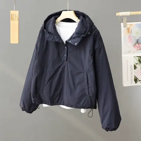 简约工装连帽套头薄棉服女秋冬2023新款宽松休闲短款小众夹棉外套商品大图