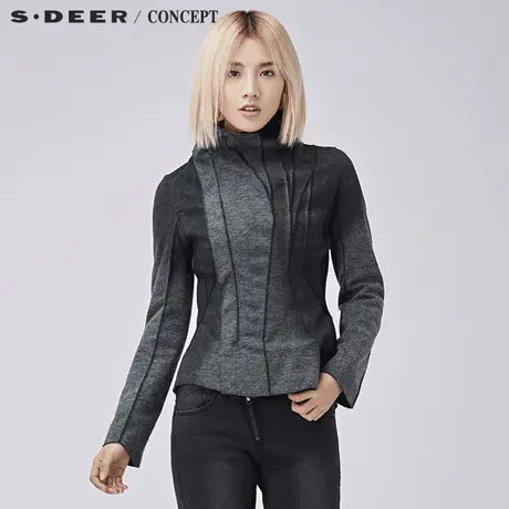 sdeer 🐸圣迪奥女装2018冬装复古做旧毛边分割外套S16482224商品大图