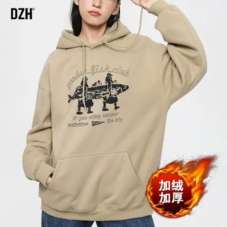 冬季加绒卫衣男情侣潮牌休闲宽松连帽外套男士加厚保暖打底衫上衣图片