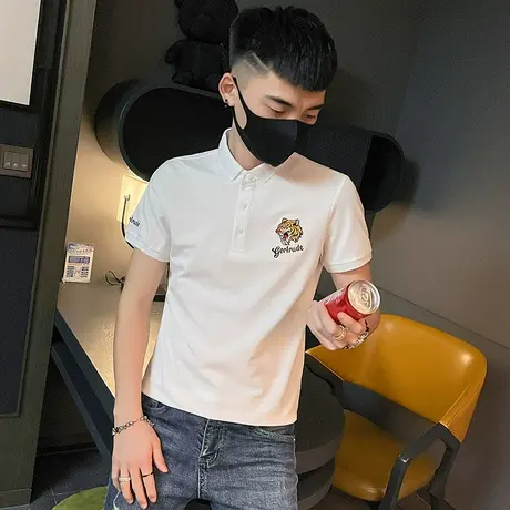polo衫短袖t恤男夏季ins潮牌刺绣修身时尚休闲潮流百搭高街体恤商品大图