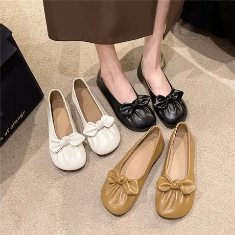 小众蝴蝶结平底单鞋女2024春季新款仙女风浅口百搭乐福鞋豆豆瓢鞋商品大图