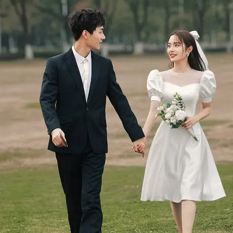 结婚登记衣服领证小白裙拍照法式白色小礼服平时可穿轻婚纱小个子图片