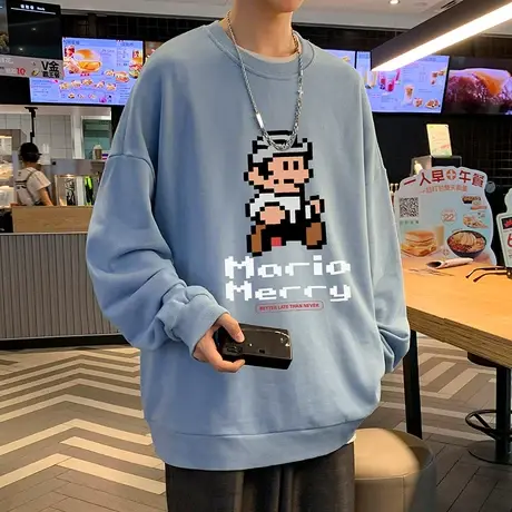 马里奥卫衣男秋冬装潮牌大码宽松衣服ins潮流动漫港风圆领上衣服商品大图