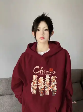 冬季情侣装连帽卫衣oversize大码加绒韩系慵懒风上衣ins小众外套商品大图