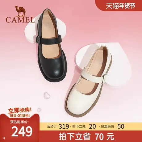 骆驼女鞋2023春季新款浅口气质单鞋一字带扣玛丽珍鞋复古小皮鞋女图片