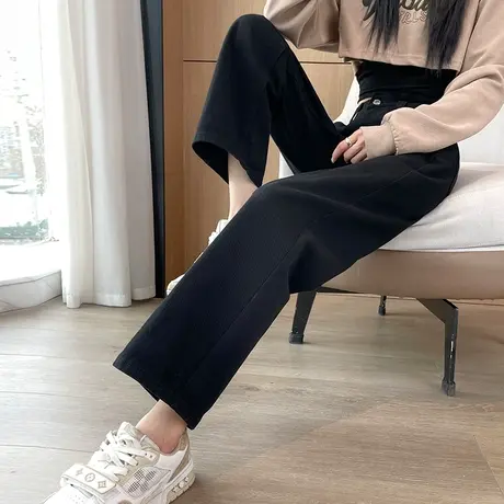 高腰黑色牛仔裤女春季2024年新款裤子宽松直筒阔腿裤显瘦九分长裤图片