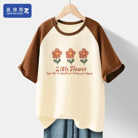 真维斯Z+纯棉短袖t恤女2024夏季新款插肩袖上衣小众设计感女装夏H图片