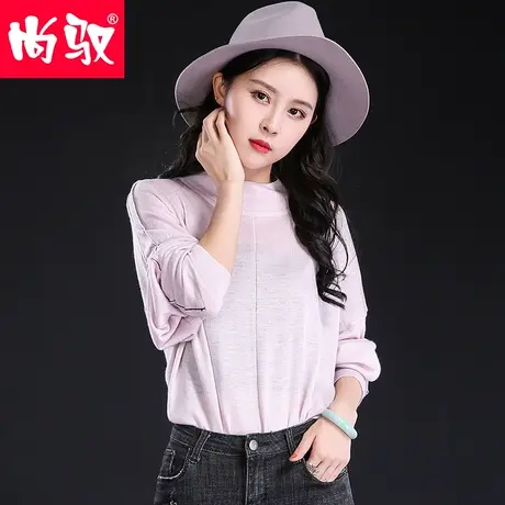 【清仓】圆领毛衣女套头宽松蝙蝠衫春季韩版显瘦针织衫中长款上衣商品大图