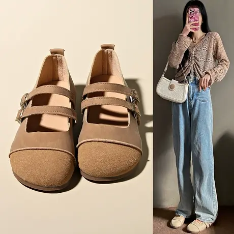 平底豆豆鞋女2024春秋款学生复古女玛丽珍鞋奶奶鞋丑萌一脚蹬单鞋商品大图