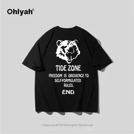 Ohlyah潮牌老虎动物字母印花短袖t恤男女夏圆领宽松新款衣服体恤图片