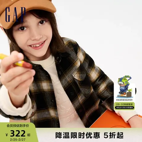 Gap男童冬季法兰绒格纹长袖衬衫大小童同款加绒保暖上衣837318商品大图