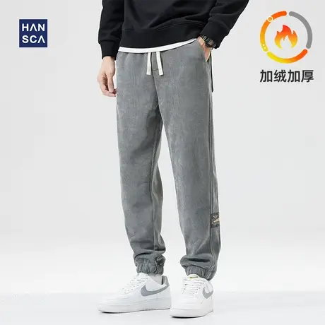 hansca灯芯绒重磅休闲裤男2022冬季加绒加厚潮牌大码雪尼尔运动裤商品大图