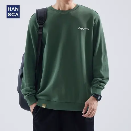 hansca卫衣男春秋季潮牌高级感美式高街宽松休闲大码圆领无帽外套商品大图