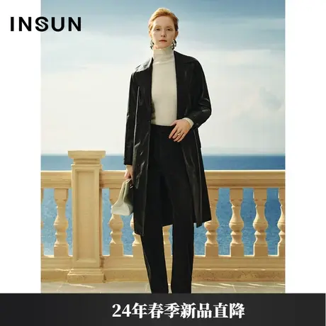 INSUN恩裳线上专选2024春款复古休闲绵羊皮风衣外套商品大图