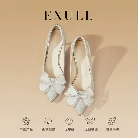 依思q今年新款凉鞋女2024春秋搭配裙子蝴蝶结法式浅口高跟单鞋女图片