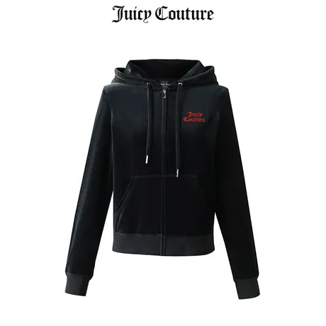 Juicy Couture橘滋美式春季新款短外套女士天鹅绒连帽卫衣上装商品大图