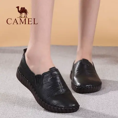 Camel/骆驼女鞋 春季套脚头层牛皮柔软舒适妈妈鞋 平底休闲单鞋子图片