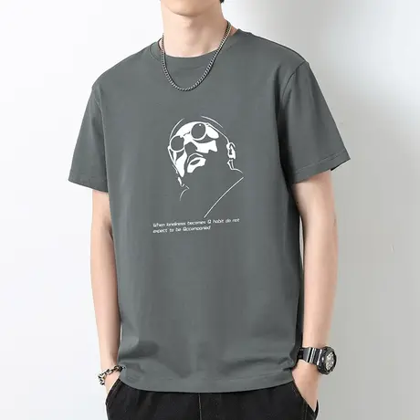 重磅纯棉短袖t恤男夏季宽松潮流圆领上衣服液氨长绒棉半袖体恤衫商品大图