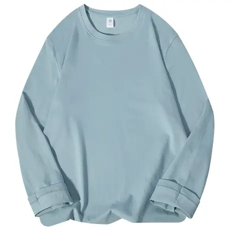 潮牌美式重磅纯棉长袖t恤男春秋新款纯色圆领休闲卫衣男士打底衫商品大图