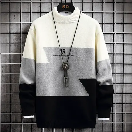 半高领毛衣男秋冬季加厚软糯男士针织衫潮流打底衫青少年线衣外套商品大图