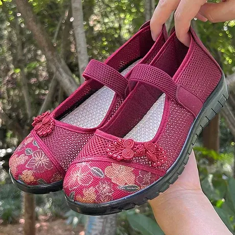 老北京布鞋女凉鞋妈妈夏天鞋子老人防滑夏季透气奶奶鞋镂空软底鞋商品大图