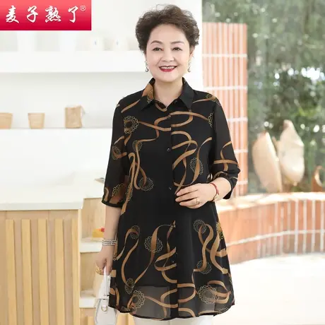 妈妈夏装雪纺小衫时尚洋气款阔太太小衫春夏衬衫裙T恤中老年女装商品大图