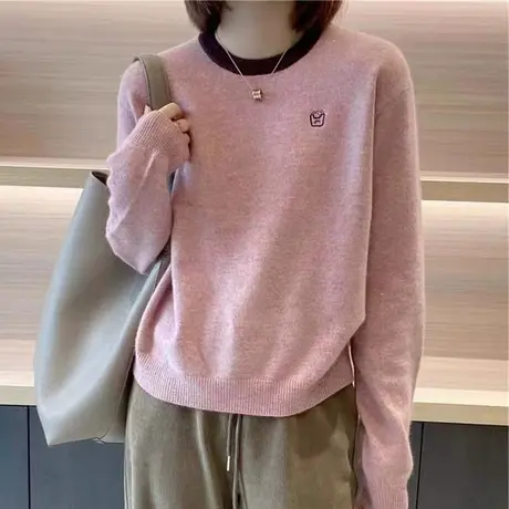秋款圆领修身毛衣打底衫女2023年冬季韩版高级感慵懒长袖针织上衣商品大图
