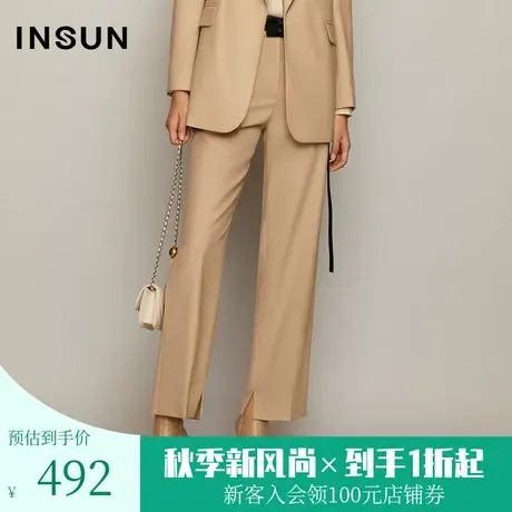 恩裳春秋季设计师联名款都市摩登绵羊毛直筒宽松西裤长裤商品大图