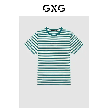 GXG男装 条纹圆领短袖T恤胸前印花时尚 23年清仓款商品大图