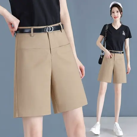 气质西装阔腿裤女夏季高腰显瘦宽松休闲中裤时尚百搭直筒五分短裤图片