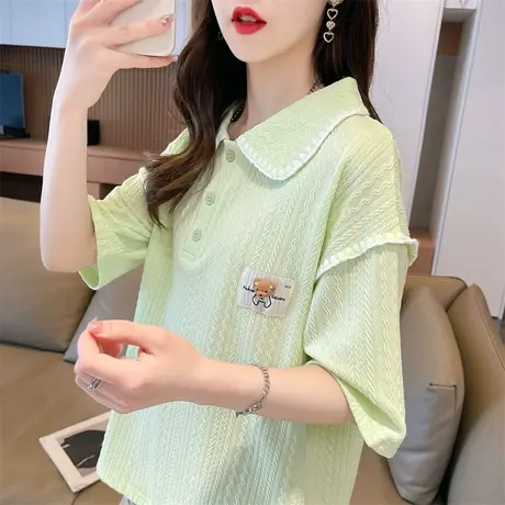 小众设计感娃娃领短袖t恤女夏季韩版宽松大码翻领polo衫半袖上衣商品大图