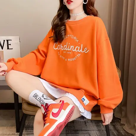 早秋卫衣女春秋季韩版宽松大码oversize薄款ins假两件上衣外套潮商品大图