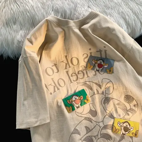 纯棉短袖t恤女美式复古oversize宽松情侣装设计感小众半袖上衣ins图片