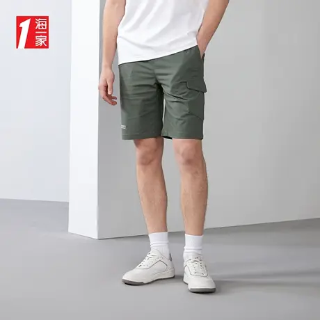 海一家舒适宽松工装裤2023夏季新款抽绳松紧腰休闲中裤男商品大图