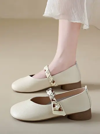 法式气质珍珠单鞋女夏2023春秋新款低粗跟晚晚温柔配裙子玛丽珍鞋商品大图