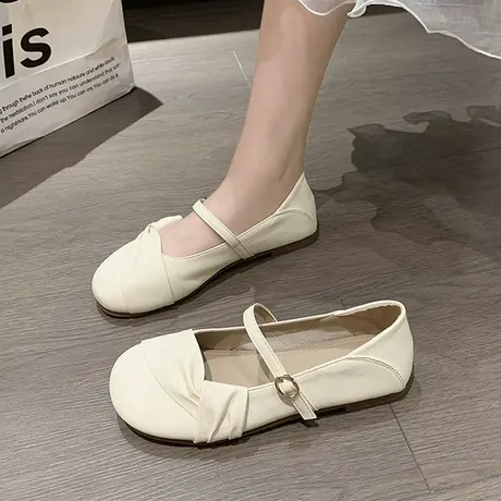 平底单鞋女夏季奶奶鞋2023新款配裙子豆豆鞋玛丽珍鞋温柔风晚晚鞋商品大图