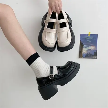 玛丽珍鞋女夏季2023新款浅口大头粗跟小皮鞋法式洋气配裙子高跟鞋商品大图