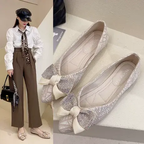 2023四季新款软底尖头低跟单鞋女百搭豆豆鞋浅口仙女晚晚风温柔鞋商品大图