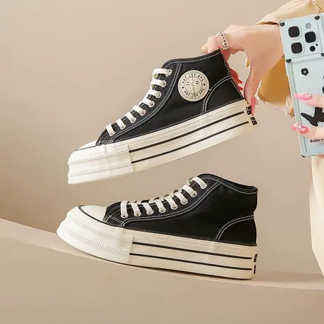 高帮平底透气帆布鞋女2023夏季新款潮百搭学生小众设计感小白鞋女图片