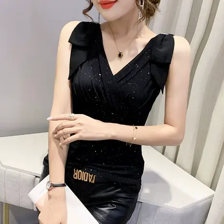 吊带背心女夏季小众设计感外穿内搭西装打底性感V领交叉无袖上衣图片