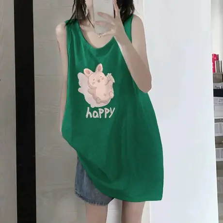 纯棉吊带坎肩背心无袖t恤女夏季设计感小众外穿宽松港风挂脖上衣商品大图