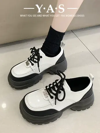 圆头英伦风黑色增高厚底小皮鞋女2024新款春秋复古百搭配裙子单鞋商品大图