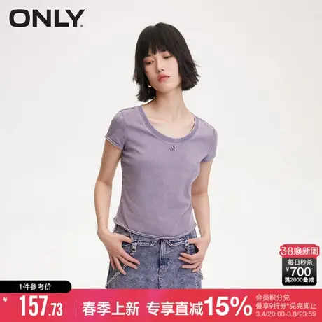【沙丘废土风T】ONLY2025夏季新款美式复古正肩显瘦圆领短款T恤女商品大图