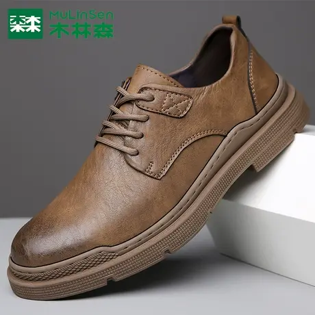木林森皮鞋男2023新款秋冬季牛皮休闲英伦商务正装真皮马丁鞋男鞋商品大图