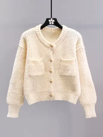 小香风短款毛衣外套女秋冬2023新款日系宽松高级感洋气针织开衫商品大图