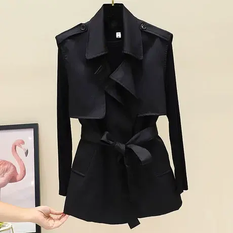 韩国东大门2023春季新款纯色绑带收腰显瘦风衣马甲+打底衫两件套商品大图