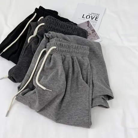 软绵绵灰色糯米裤小个子阔腿裤女春秋宽松显瘦垂感高腰休闲直筒裤商品大图